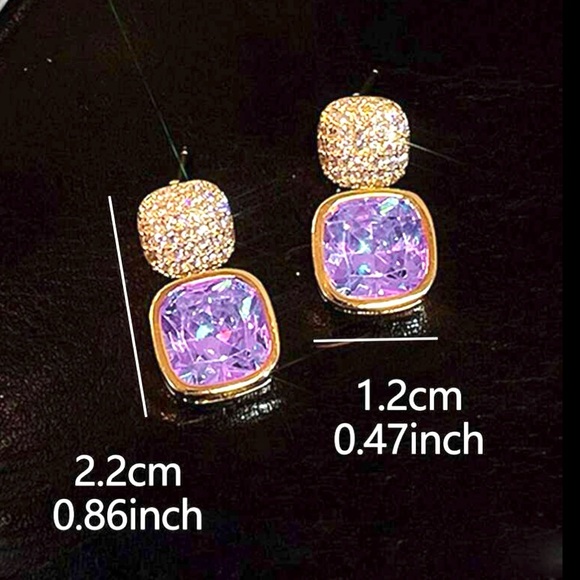 Cubic Zirconia Purple Gemstone Earrings - Picture 5 of 7
